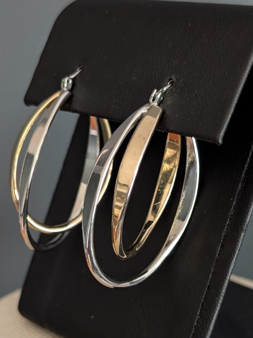 Gold and silver double oval shaped hoops